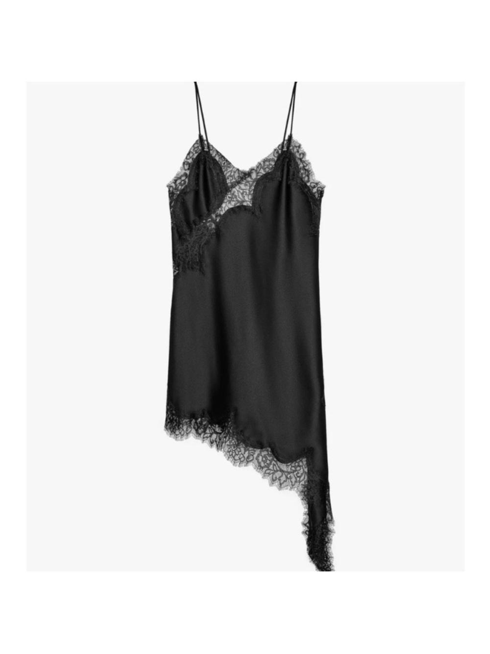 Zara Black Lace-Trim Asymmetrical Slip Dress - Picture 3 of 4